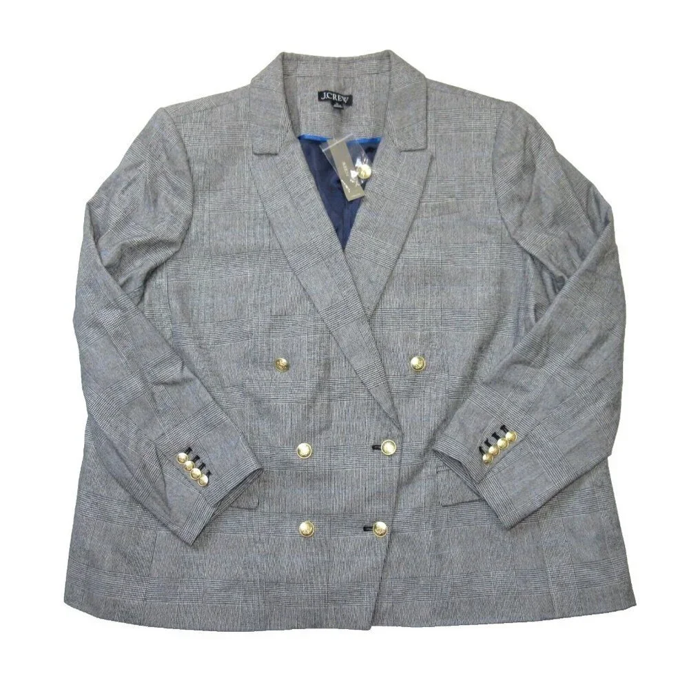 NWT J.Crew Brynn Blazer in Prince Of Wales Blue Plaid English Wool Blend 18